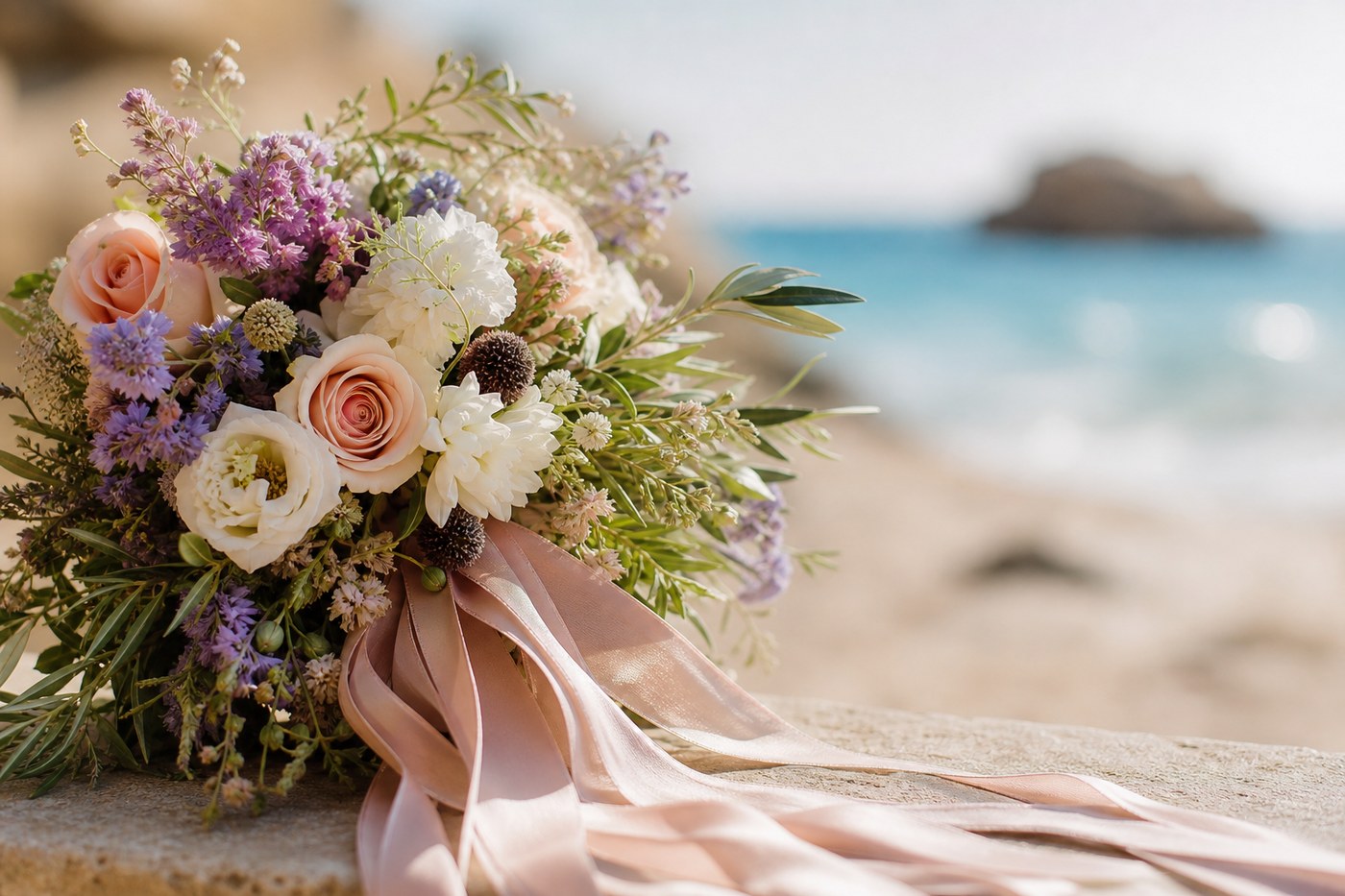 Coastal wildflower bridal bouquet detail